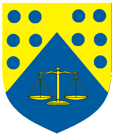 [Per chevron Or semy of hurts and azure, a standing balance Or.]