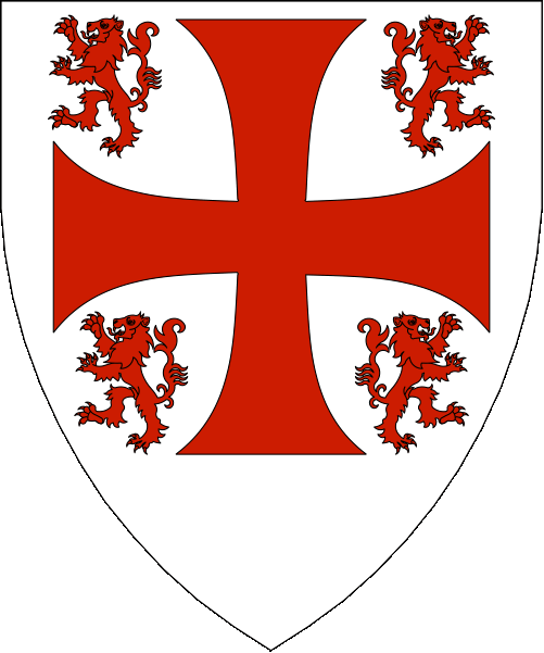 [Argent, a cross formy between four lions addorsed gules.]