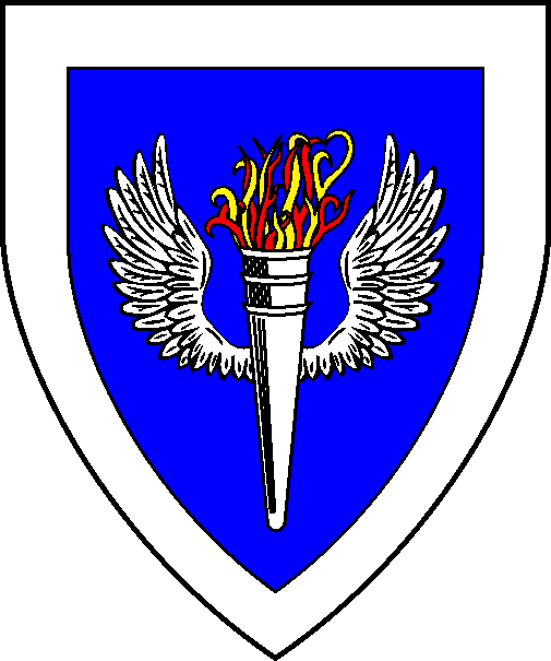 [Azure, a winged torch argent, enflamed proper, within a bordure argent]