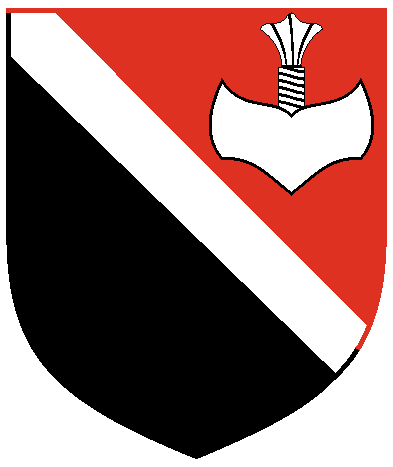 [Per bend gules and sable, a bend and in sinister chief a Thor's hammer argent	  ]