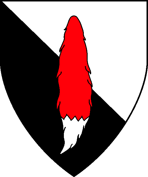 [Per bend argent and sable, a fox's tail couped, tip to base proper]