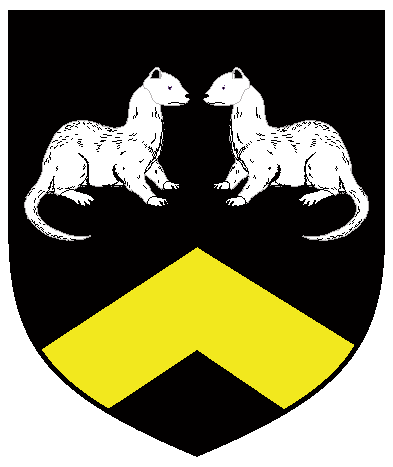 [Sable, two mink sejant and combattant argent and a chevron abased Or	  ]