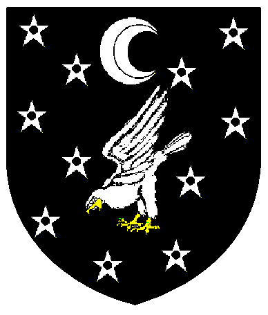 [Sable, mullety pierced, an eagle striking argent, wings elevated and addorsed, armed Or, in chief a decrescent argent]