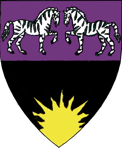[Per fess purpure and sable, two zebras passant respectant proper and a demi-sun issuant from base Or	  	  ]