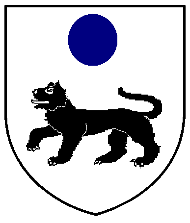 [Argent, a natural panther passant sable and in chief a hurt]