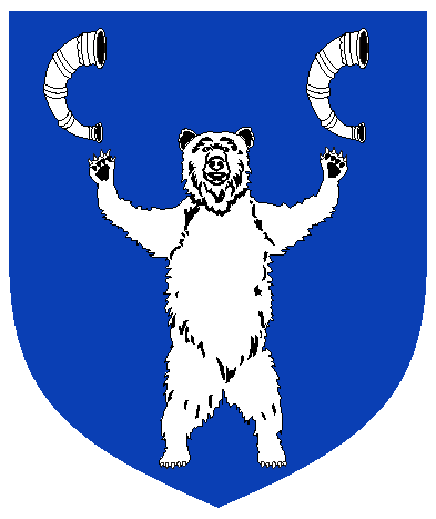 [Azure, a bear statant erect affronty in chief two drinking horns argent]