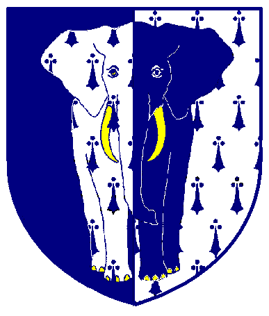 [Per pale azure and argent ermined azure, an elephant statant affronty counterchanged]