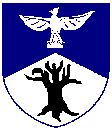 [Per chevron azure and argent, a dove displayed argent and a tree blasted and eradicated sable	  ]