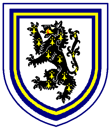[Argent, a tyger rampant pean within an orle azure charged with a tressure Or]