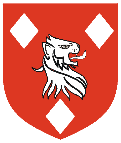[Gules, a lion's head contourny between three lozenges argent.]