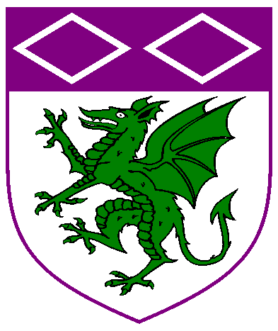 [Argent, a dragon rampant vert and on a chief purpure two mascles argent.  ]