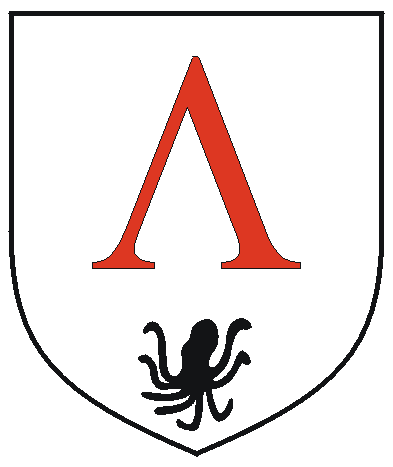 [Argent, the uppercase letter lambda gules, in base an octopus sable]