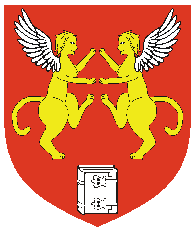 [Gules, two Grecian sphinxes combatant Or winged and in base a book argent]