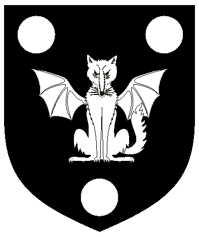 [Sable, a batwinged wolf sejant affronty between three mullets argent	  	  ]