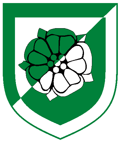 [Per bend sinister argent and vert, a rose within a bordure counterchanged	  ]