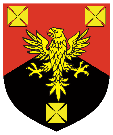 [Per chevron gules and sable, an eagle between three crosses formy Or]