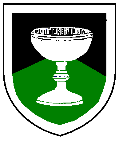 [Per chevron sable and vert, a goblet within a bordure argent]