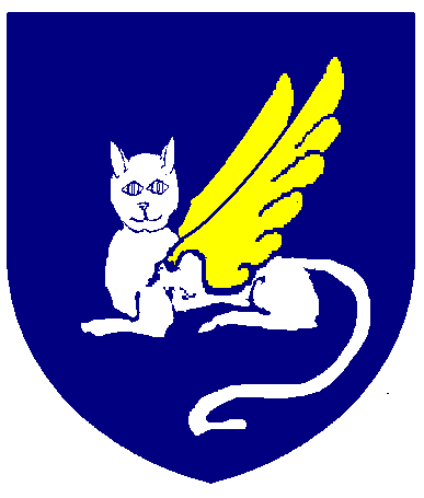 [Azure, a winged cat couchant guardant argent wings elevated and addorsed Or]