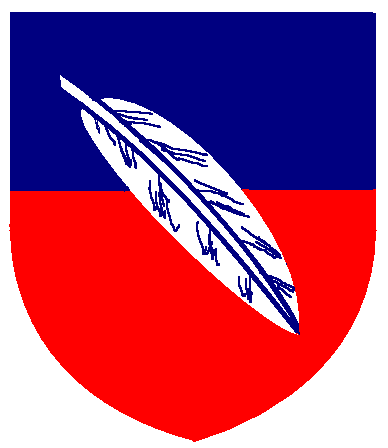 [Per fess azure and gules, a quill pen bendwise inverted argent]