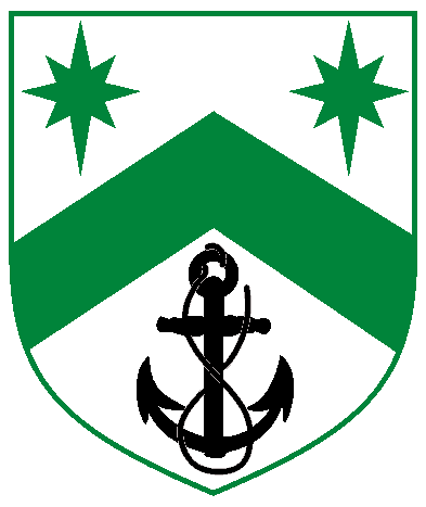 [	Argent, a chevron between two compass stars vert and an anchor fouled of its cable sable.  ]