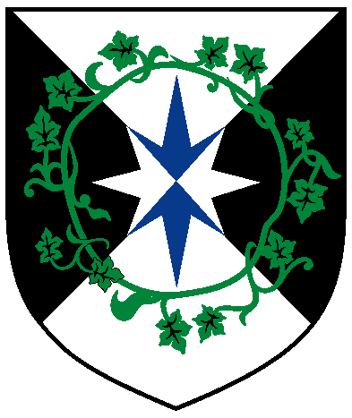 [Per saltire argent and sable, a compass star per saltire azure and argent within an annulet of ivy vert	  ]