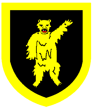 [Sable, a bear statant erect affronty, sinister forepaw upraised, within a bordure Or]