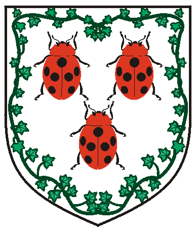 [Argent, three ladybugs gules marked sable within an orle of ivy vert]