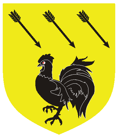 [Or, a cock passant, in chief three arrows bendwise sable]