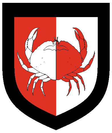 [Per pale gules and argent, a crab counterchanged and a bordure sable	  ]