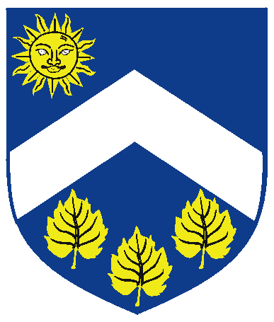 [Azure, a chevron argent between in dexter chief a sun in his splendor and in base three aspen leaves Or	  ]