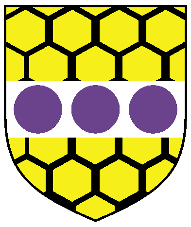 [Sable honeycombed Or, on a fess argent, three golpes	  ]