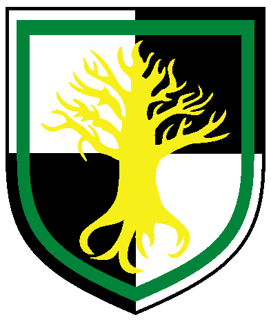 [Quarterly argent and sable, a tree blasted and eradicated Or within an orle vert	  ]