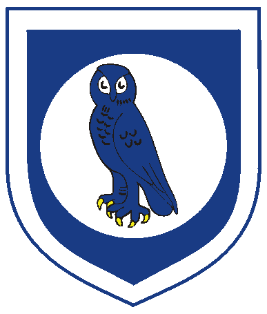 [Azure, a plate charged with an owl azure, all within a bordure argent	  ]
