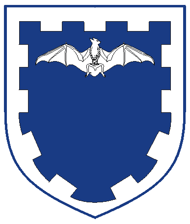 [Azure, in chief a reremouse, a bordure embattled argent]