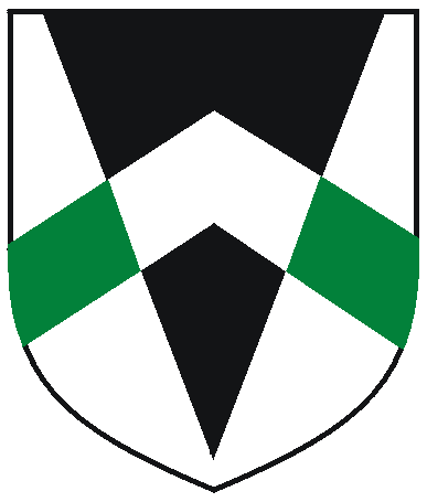 [Argent, a pile sable and overall a chevron counterchanged vert and argent]
