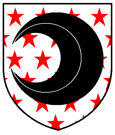 [Argent mullety gules, an increscent sable]