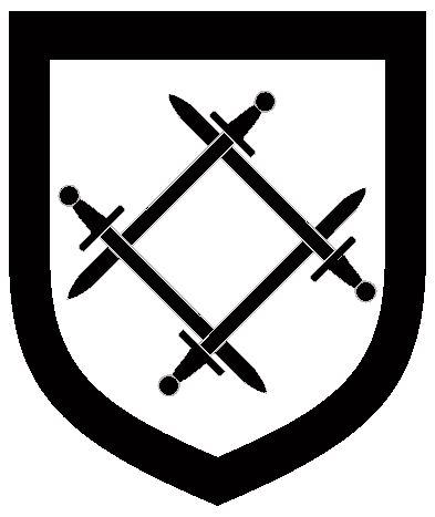 [Argent, four swords fretted as a mascle within a bordure sable]