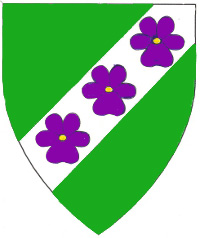 [Vert, on a bend sinister argent three violet flowers purpure pierced Or	  	  	  ]