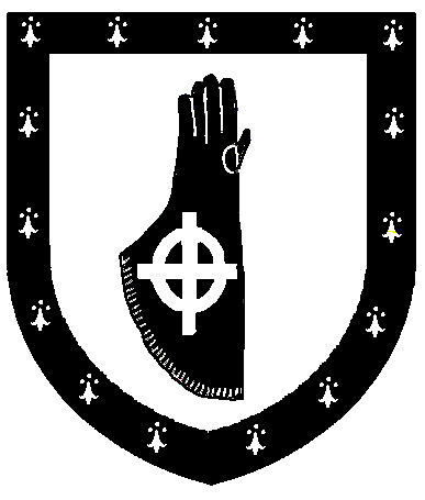 [Argent, on a sinister glove sable an equal armed Celtic cross argent, a bordure counter-ermine.]