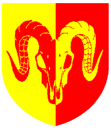 [Per pale Or and gules, a ram's skull cabossed counterchanged]