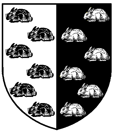 [Per pale argent and sable semy of conies couchant counterchanged]