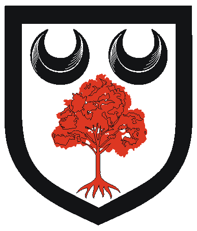 [Argent, a rowan tree eradicated gules, in chief two crescents within a bordure sable]