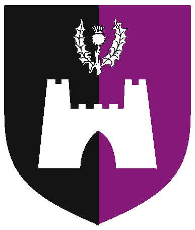 [Per pale sable and purpure, a castle and in chief a thistle argent]