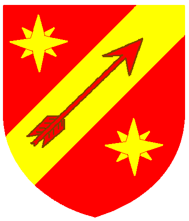 [Gules, on a bend sinister between two compass-stars Or an arrow inverted gules]