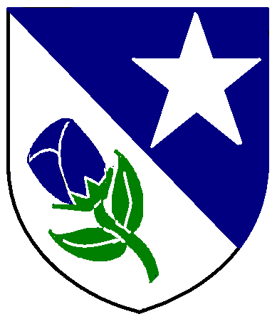 [Per bend azure and argent, a mullet argent and a tulip bendwise azure, slipped and leaved vert]