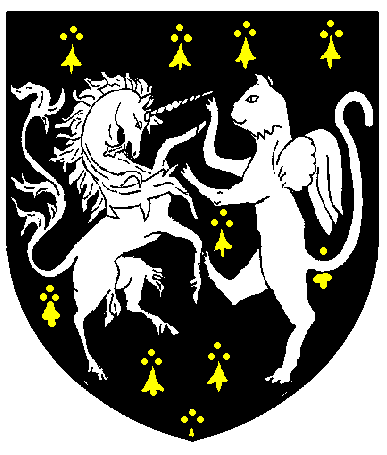 [Pean, a unicorn and a winged cat combattant argent]