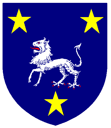 [Azure, a chimera passant argent between three mullets Or]