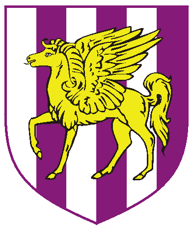 [Paly argent and purpure, a pegasus passant Or]