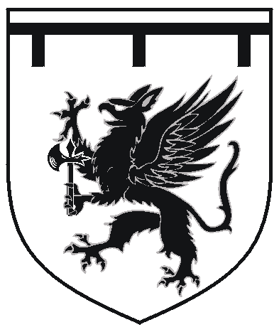 [Argent, a griffin segreant maintaining a battleaxe and in chief a label sable]