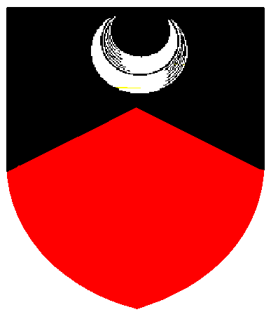 [Per chevron sable and gules, in chief a crescent argent]